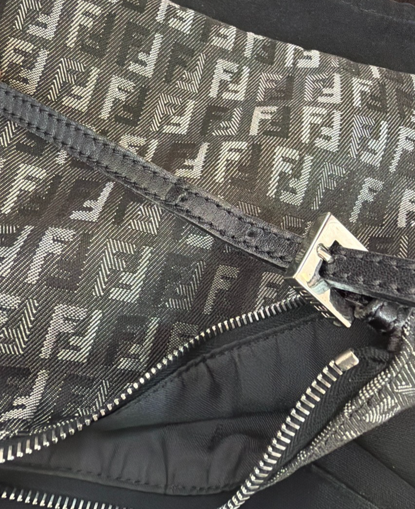 FENDI Logo Zucchino Mini Shoulder Bag Canvas Leather Black SHW Italy 79YH962