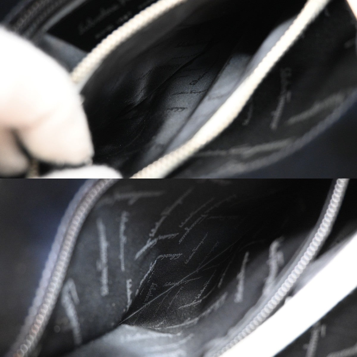 SALVATORE FERRAGAMO Gancini Hand Bag Embodding Leather Black Italy 67EF943