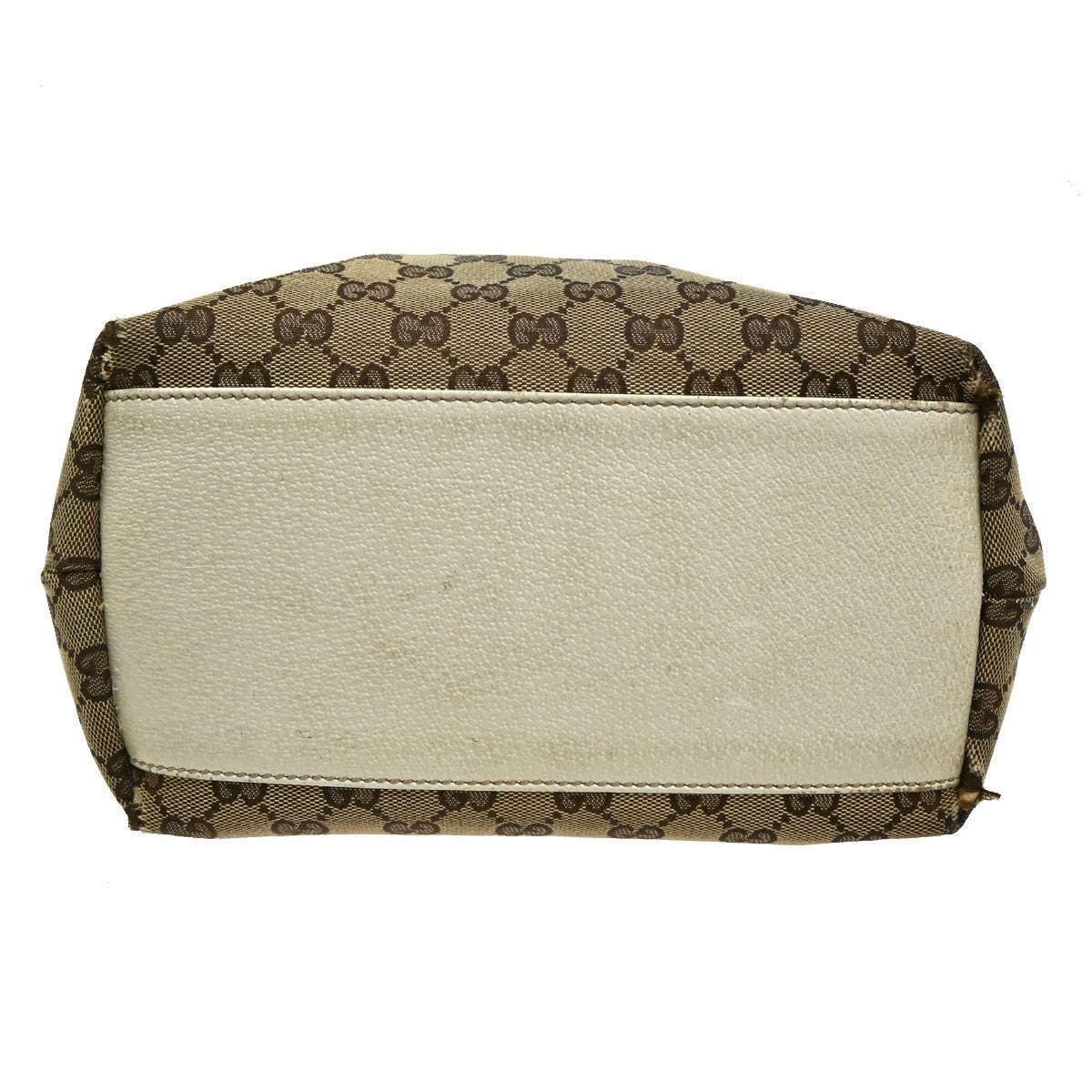 GUCCI Logo  Shoulder Bag GG  Canvas Leather Beige White GHW Italy 31CA457
