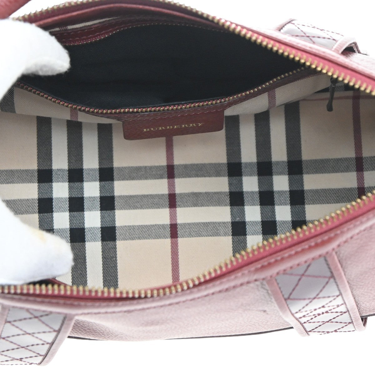 BURBERRY Logo Nova Check Shoulder Bag Patent Leather Red GHW 04CA361