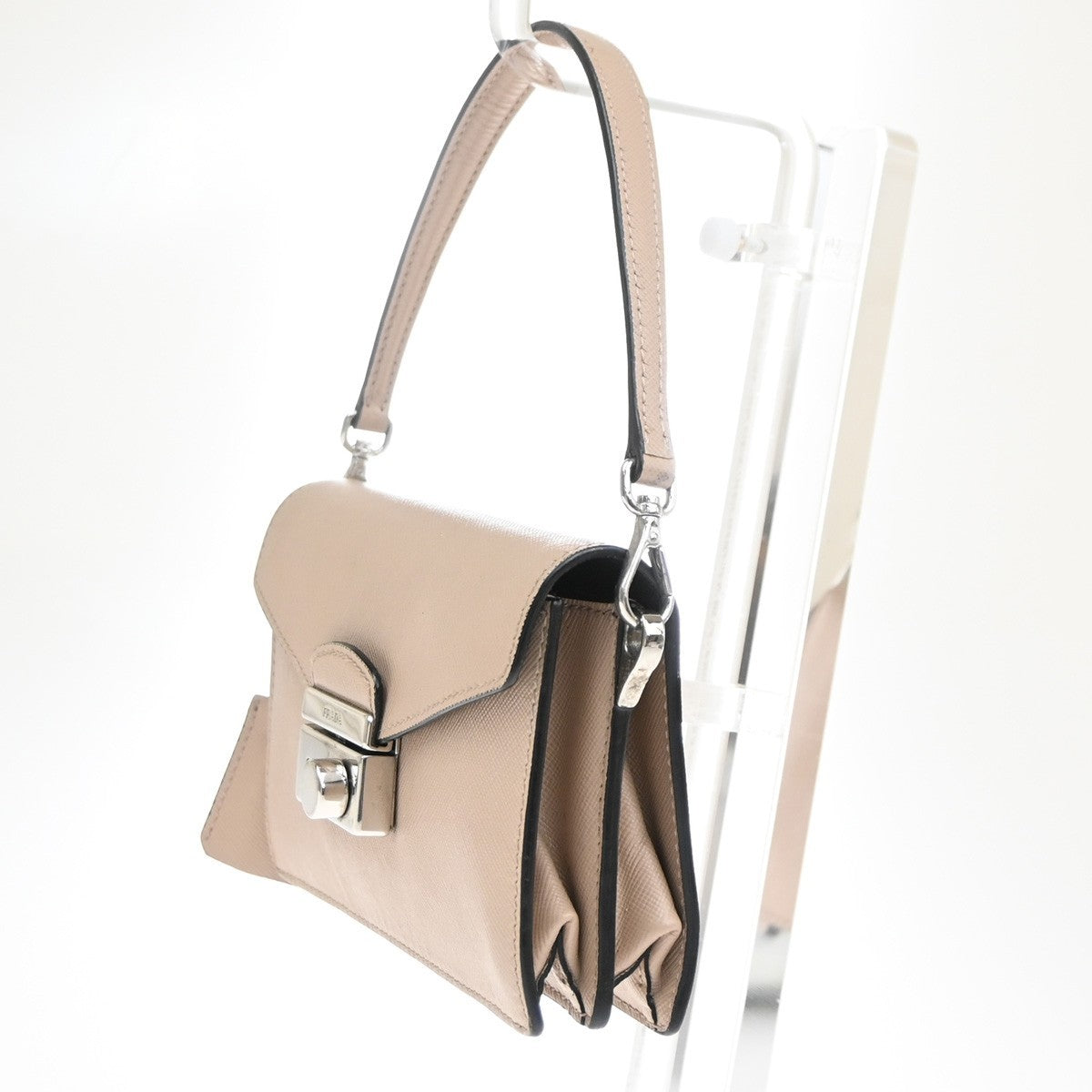 PRADA Logo Lux Sound Mini Hand Bag Saffiano Leather Pink SHW Italy 85TA656