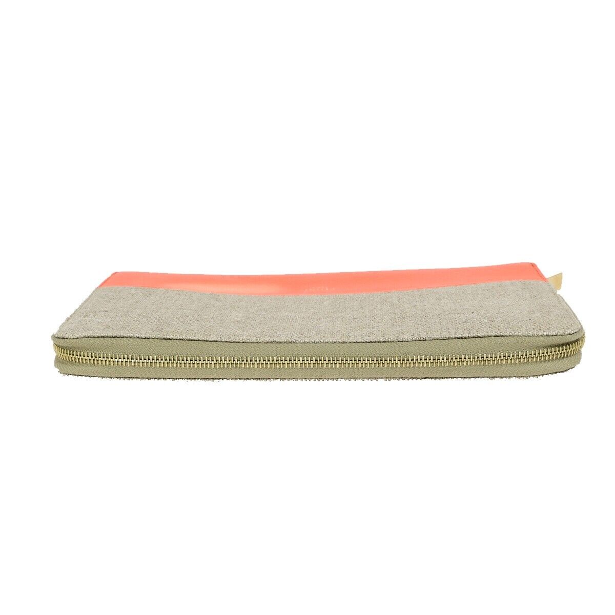 CELINE Logo Bicolor Round Zipper Long Wallet Canvas Leather Beige Orange 09KA373