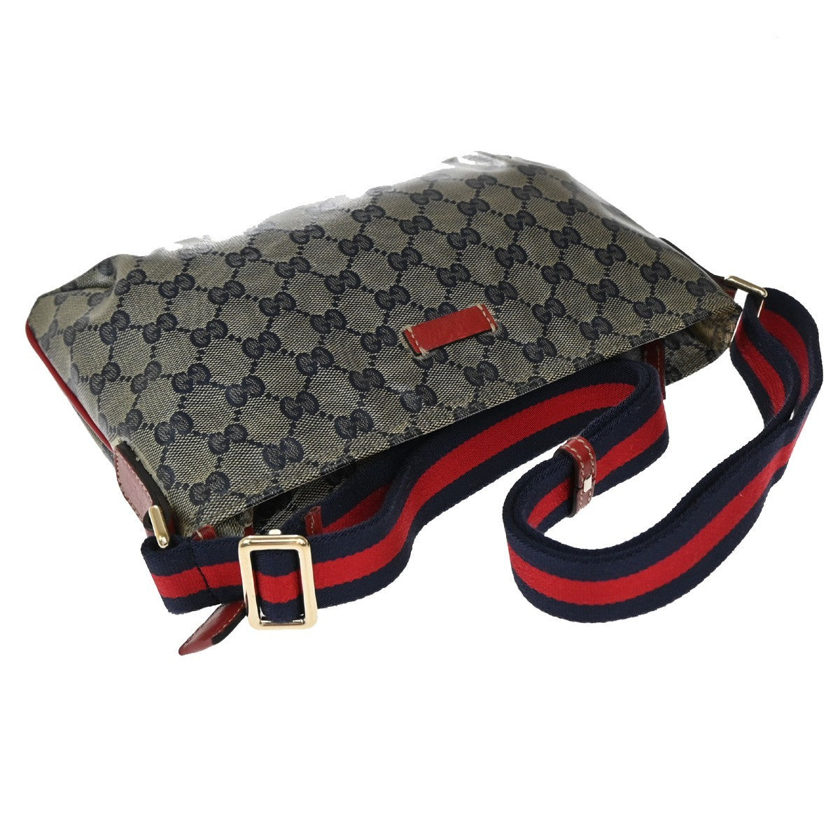 GUCCI GG Pattern Crystal Shoulder Bag Coating Canvas Leather Blue Red 88KP239