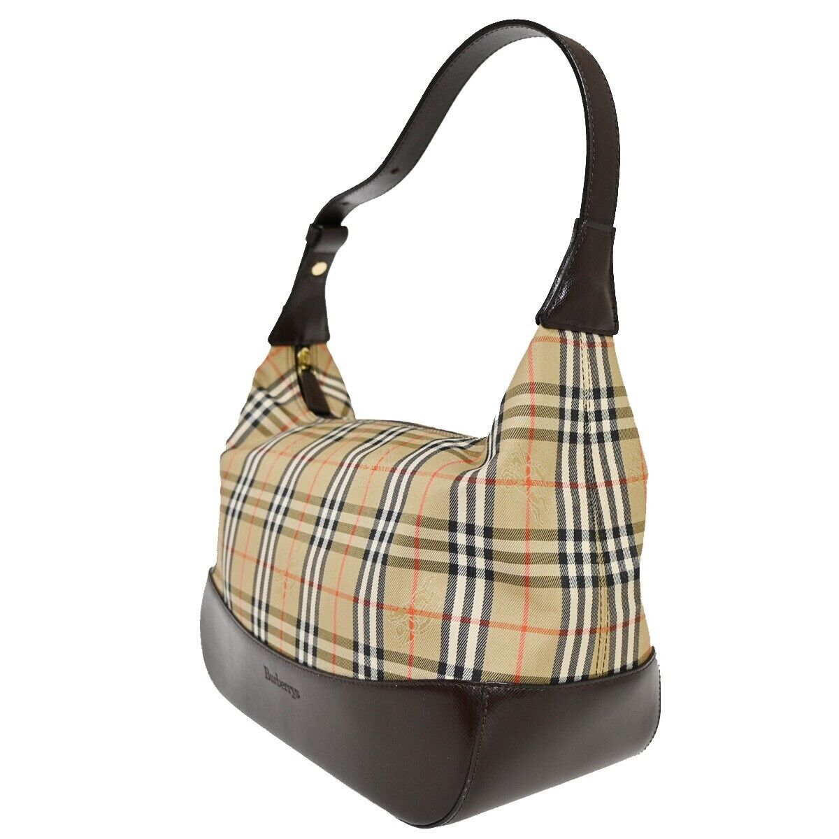 BURBERRYS Nova Check Shoulder Bag Canvas Leather Beige Brown Gold-plated 69HB713