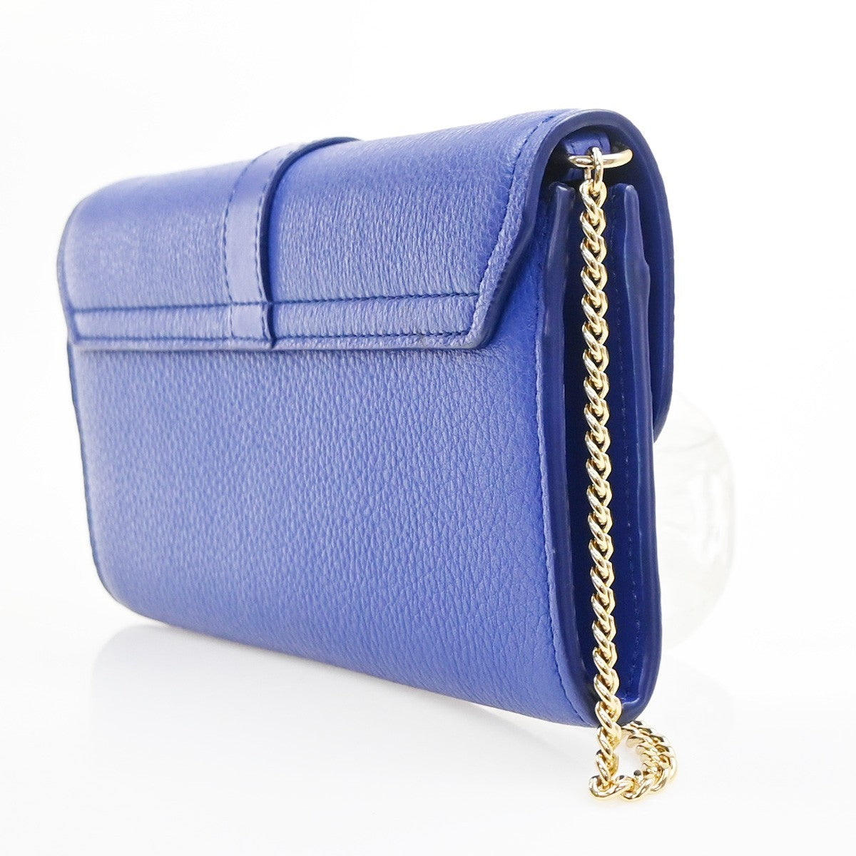 CHLOE Logo Chain Shoulder Bifold Long Wallet Leather Blue GHW Spain 64MA495