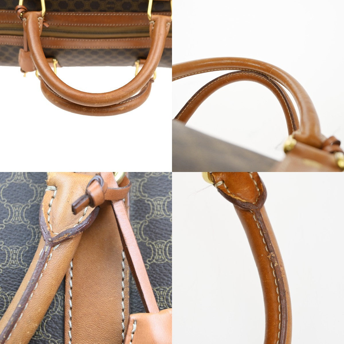 CELINE Logo Macadam Pattern Boston Hand Bag PVC Leather Brown Italy 63MA616