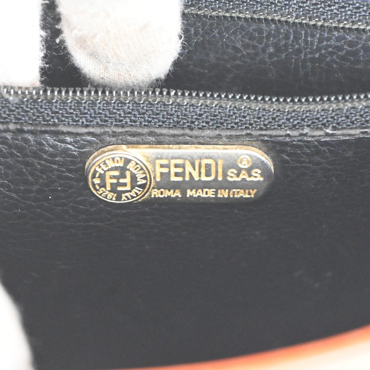 FENDI Pequin Pattern Shoulder Bag Canvas Leather Blue Brown GHW Italy 31TA412
