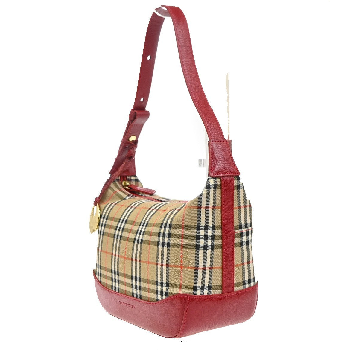BURBERRY Logo Haymarket Check Shoulder Hand Bag Canvas Leather BE GHW 89RQ012