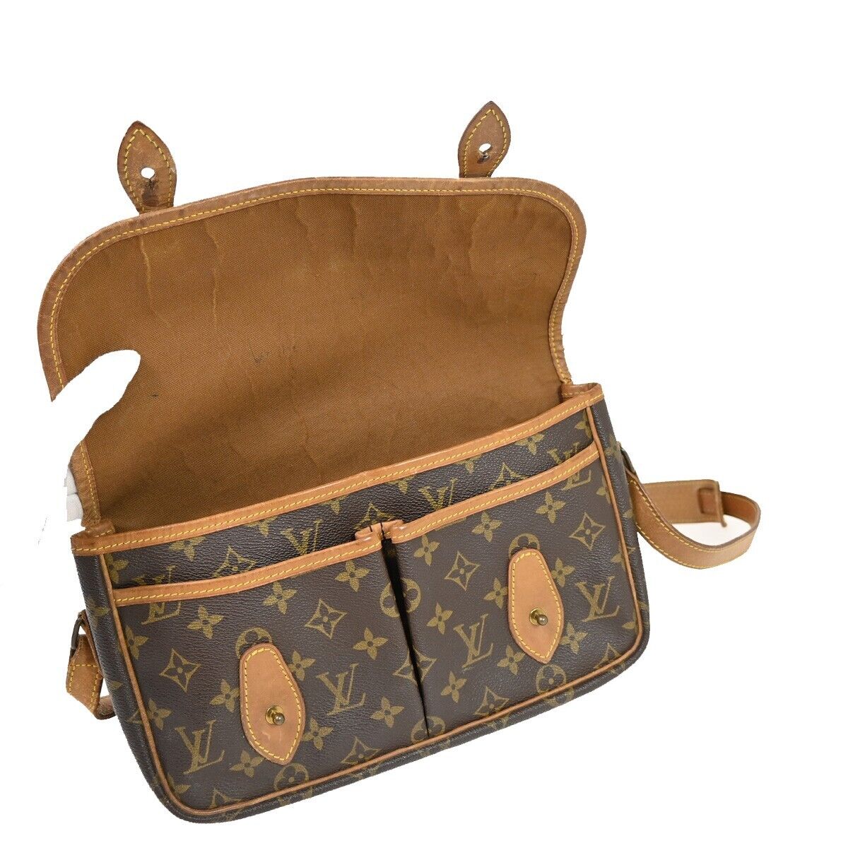LOUIS VUITTON LV Logo Gibeciere MM Shoulder Bag Monogram Leather M42247 36FA232