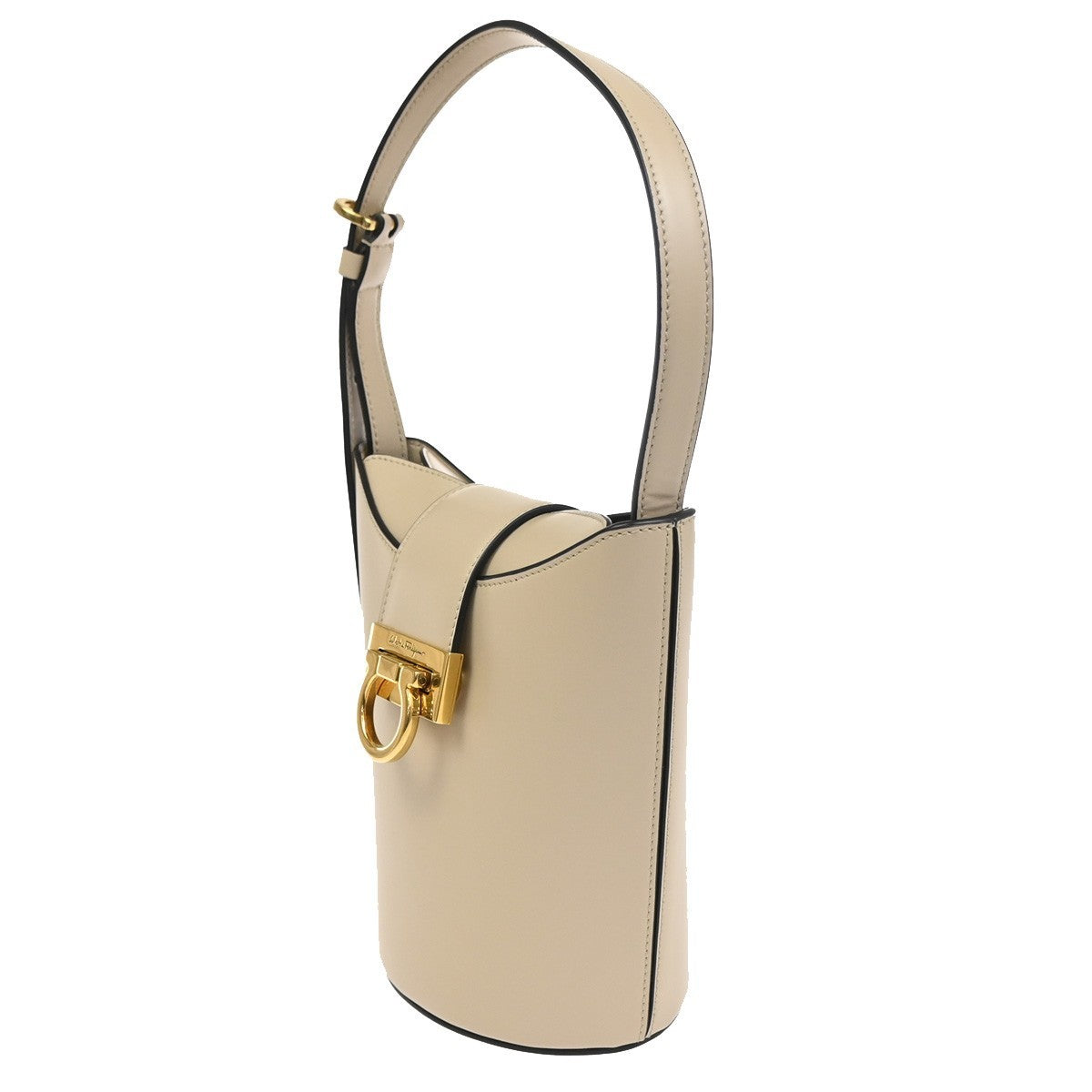 Salvatore Ferragamo Logo Gancini Shoulder Hand Bag Leather Beige Italy 19RL934