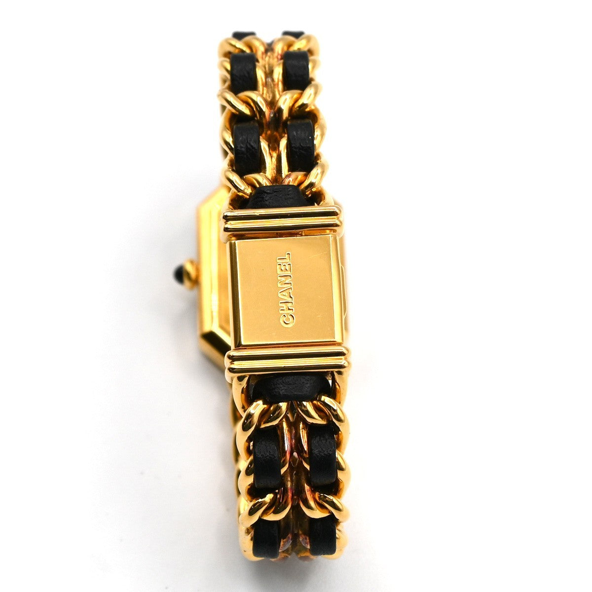 CHANEL Logo Premiere Watch M Size Quartz Gold Plated Leather Swiss Made 620LC637