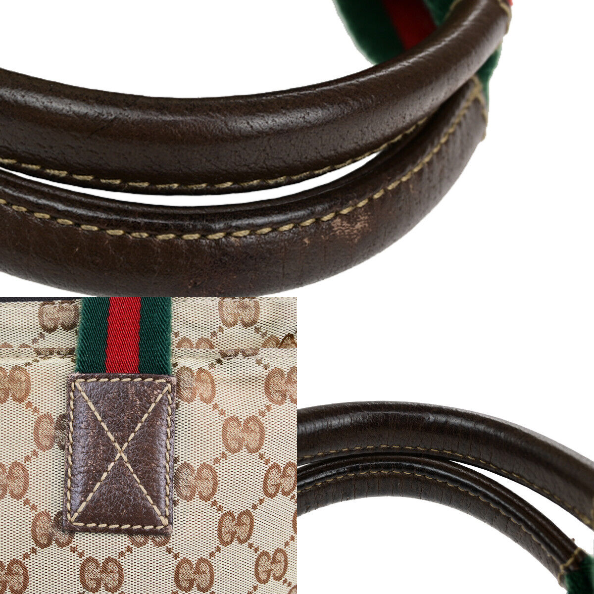 GUCCI Logo Sherry GG Pattern Hand Bag Canvas Leather Brown Italy 30YF012