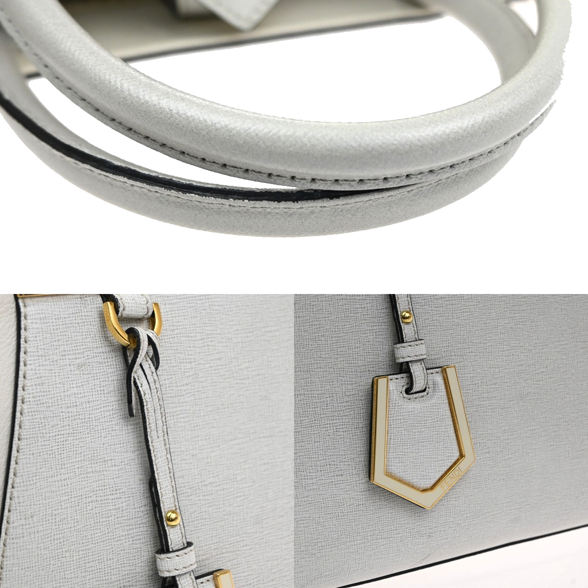 FENDI Logo 2Jours 2Way Shoulder Hand Bag Leather Charm White GHW Italy 70YH941