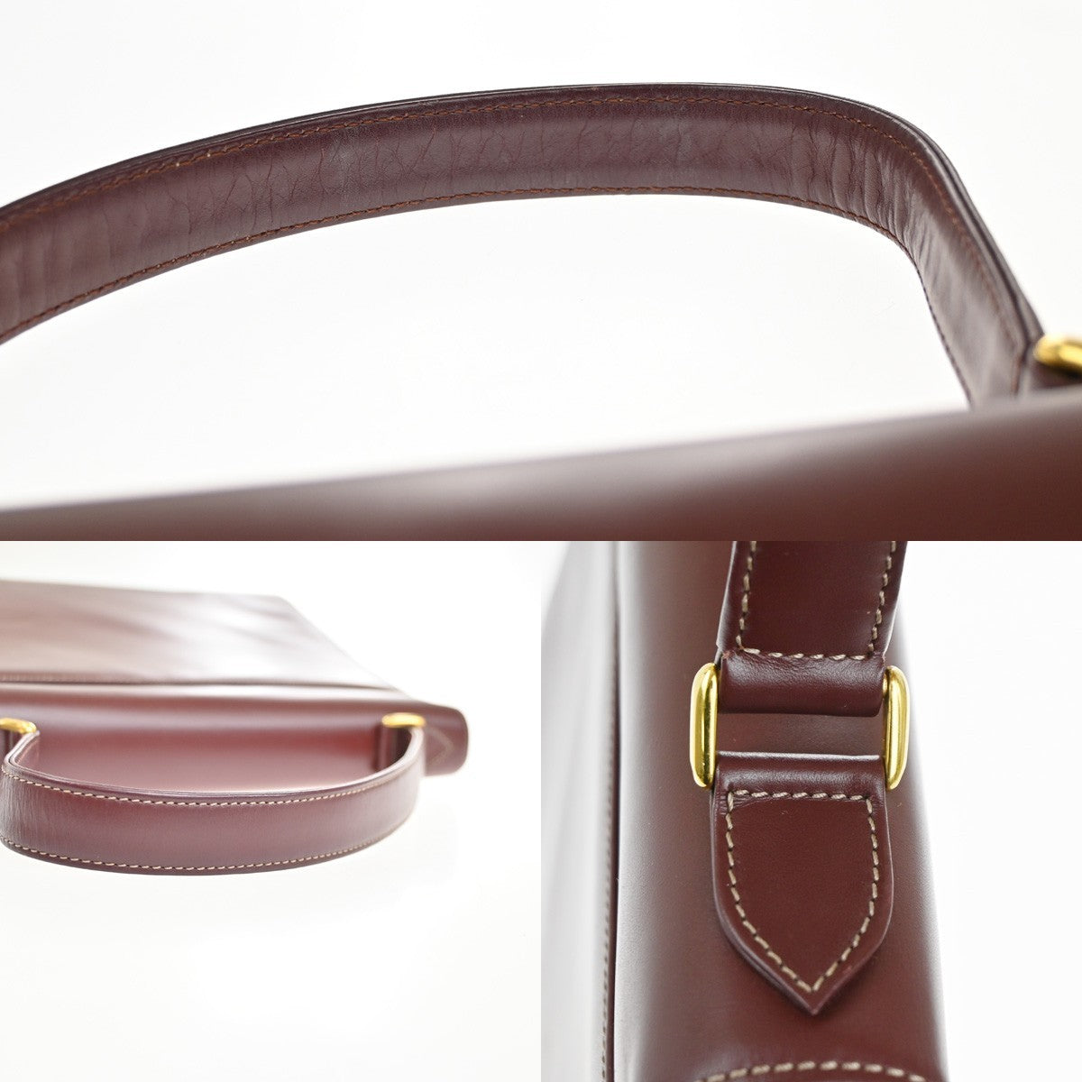 CARTIER Logo Must Line Hand Bag Leather Red Gold Burgundy Italy 64TA506