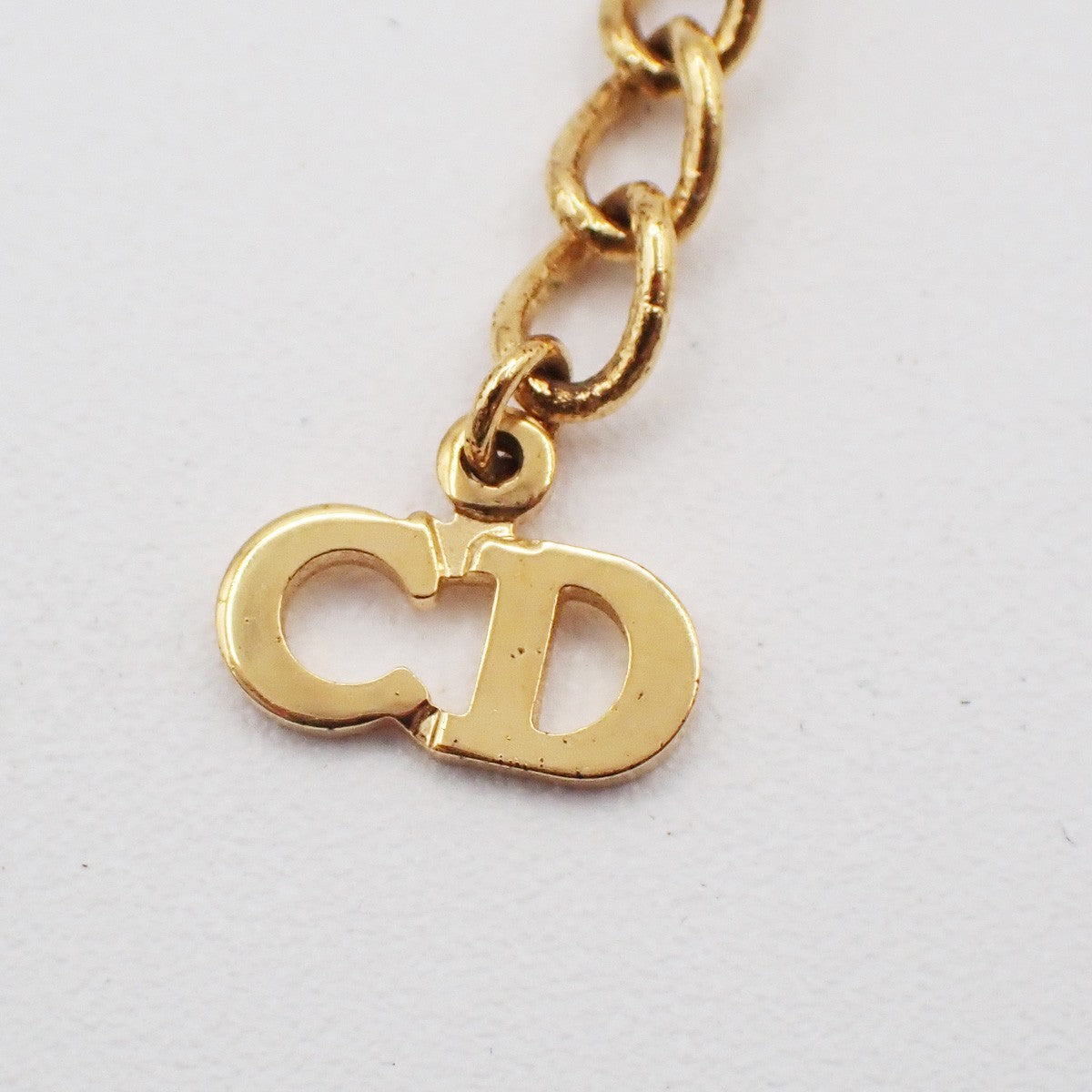 CHRISTIAN DIOR Logo Rhinestone Chain Necklace Pendant Gold Plated 02YJ116