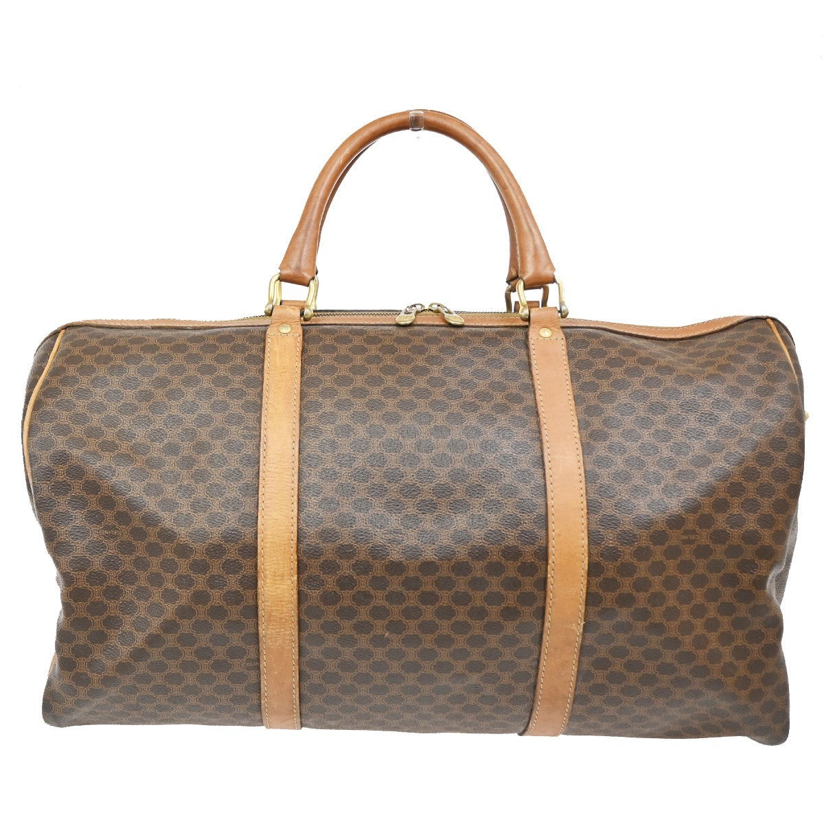CELINE Logo Macadam Pattern Travel Hand Boston Bag PVC Leather Brown 32TA092