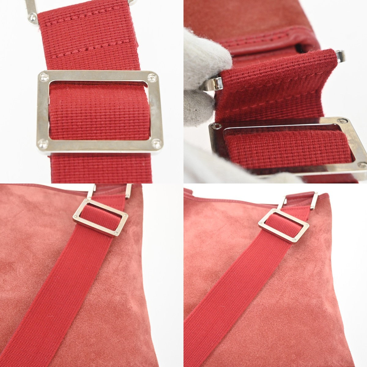 LOEWE Logo Anagram Crossbody Shoulder Bag Suede Leather Red SHW Spain 34KD045