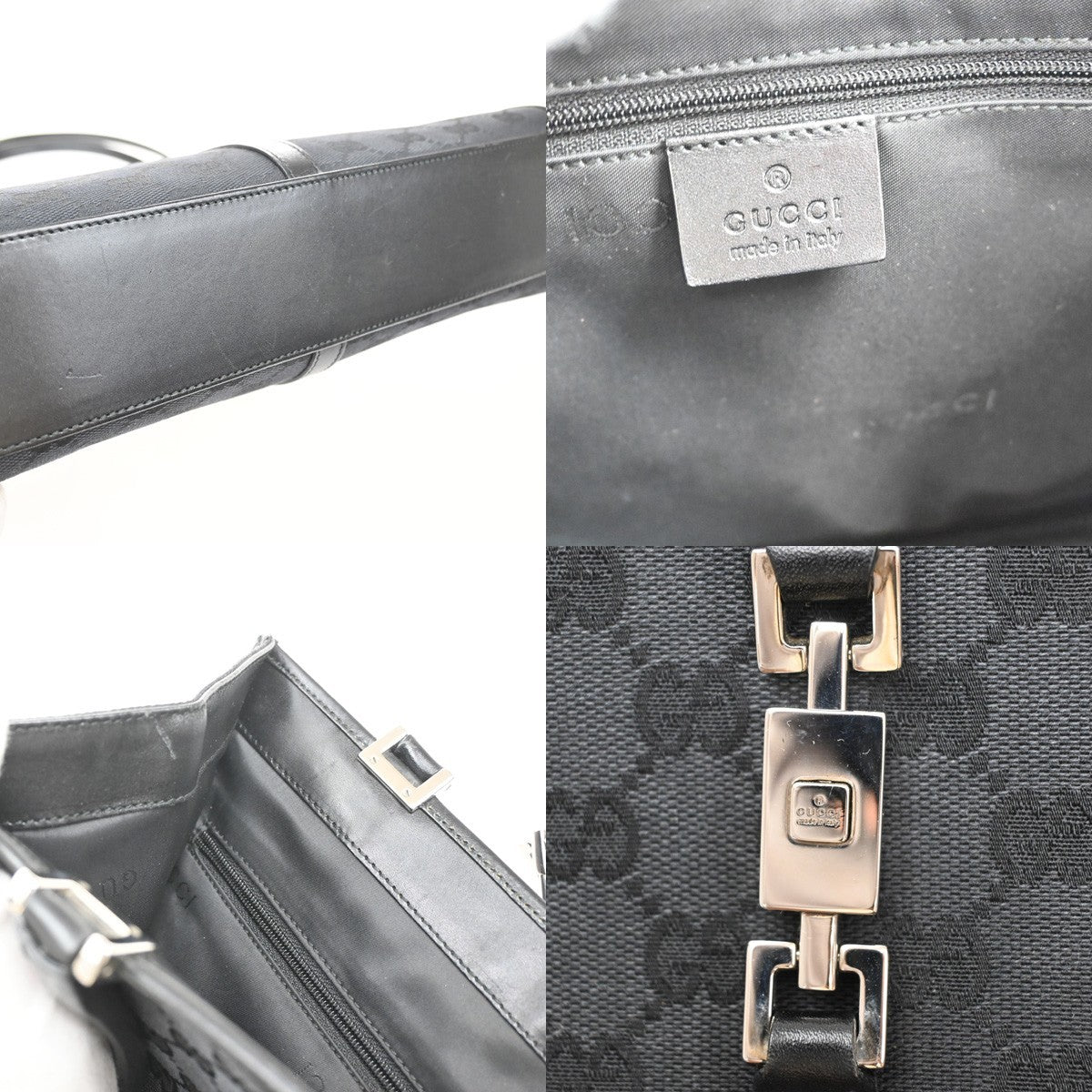 Gucci GG Pattern Jackie Shoulder Tote Bag Canvas Leather Black Italy 79SA077