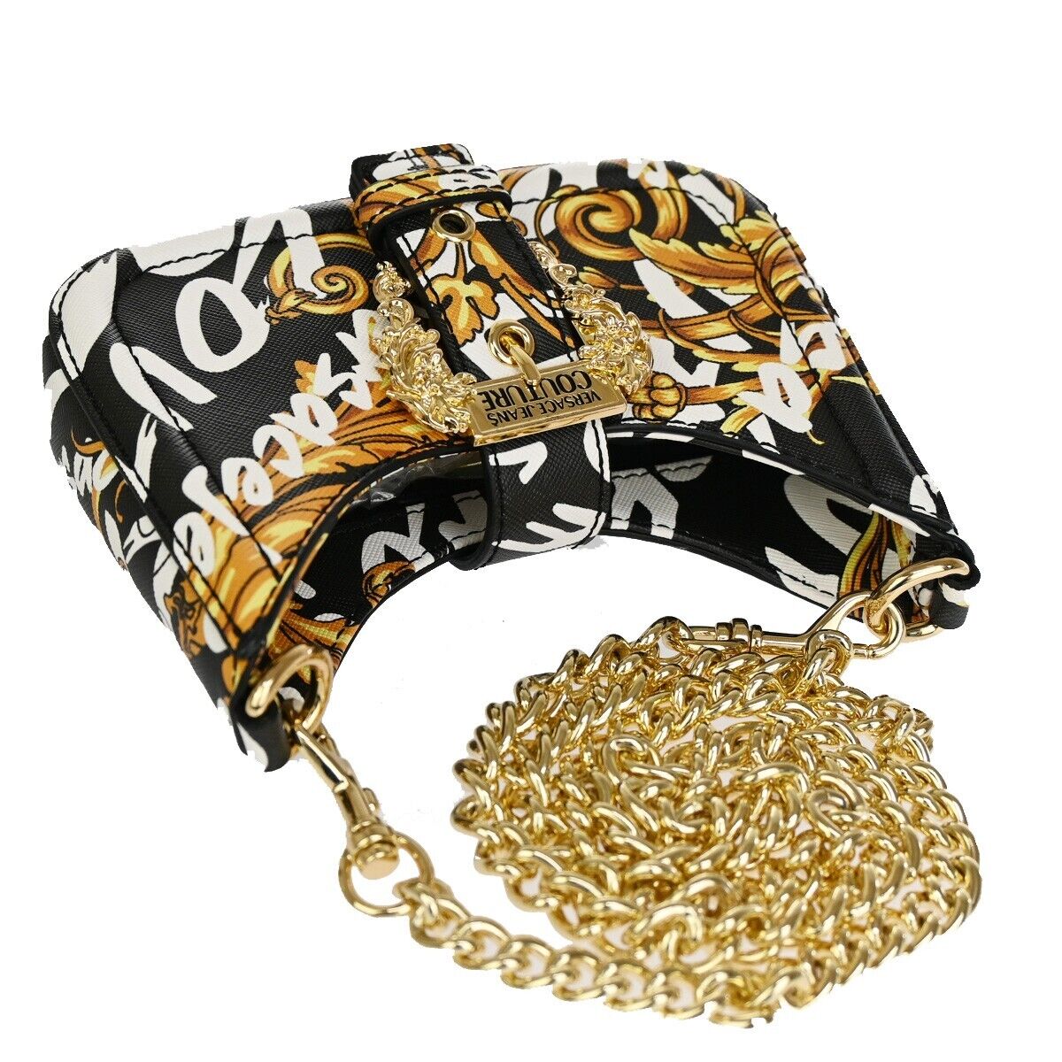 VERSACE GIANNI COUTURE Logo Chain Mini Shoulder Bag PVC Leather Gold 73RJ371