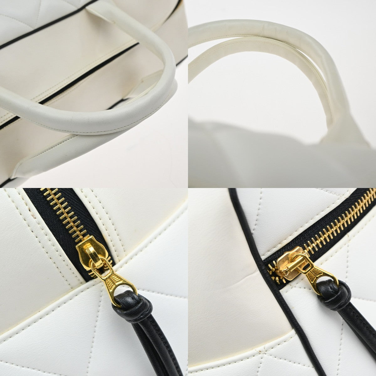 CHANEL CC Logo Matelasse Travel Hand Bag Leather White GHW Vintage 310RP079