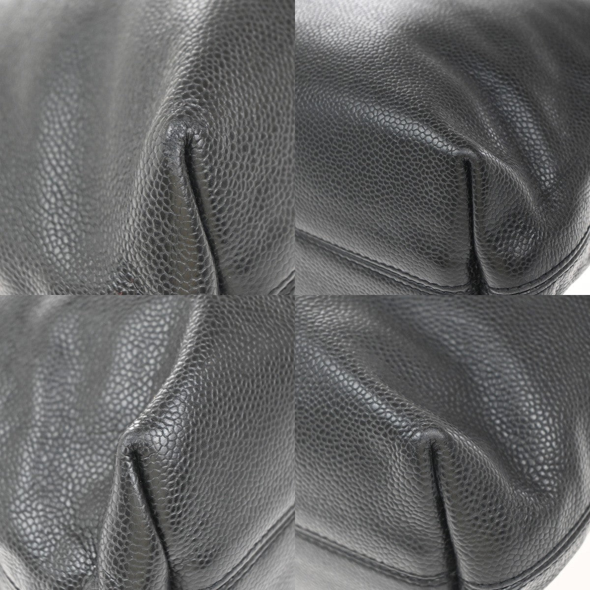 CHANEL CC Logo Shoulder Tote Bag Grained Calfskin Leather Black Italy 20KP360