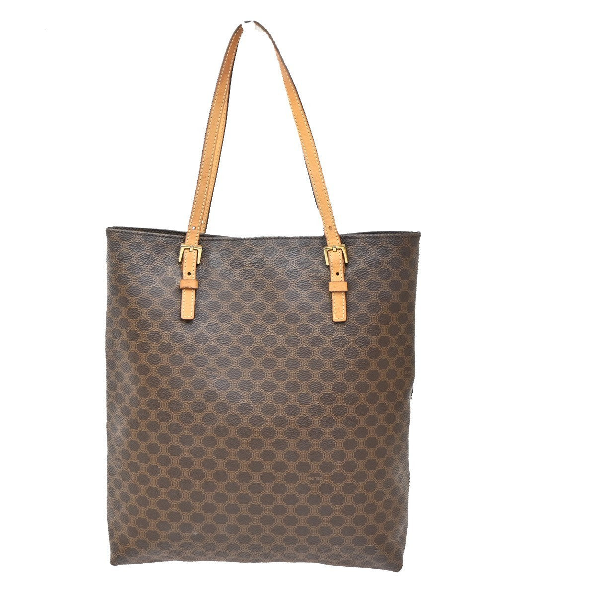 CELINE Macadam Pattern Shoulder Tote Bag Hand Bag PVC Leather Brown 69ZA096