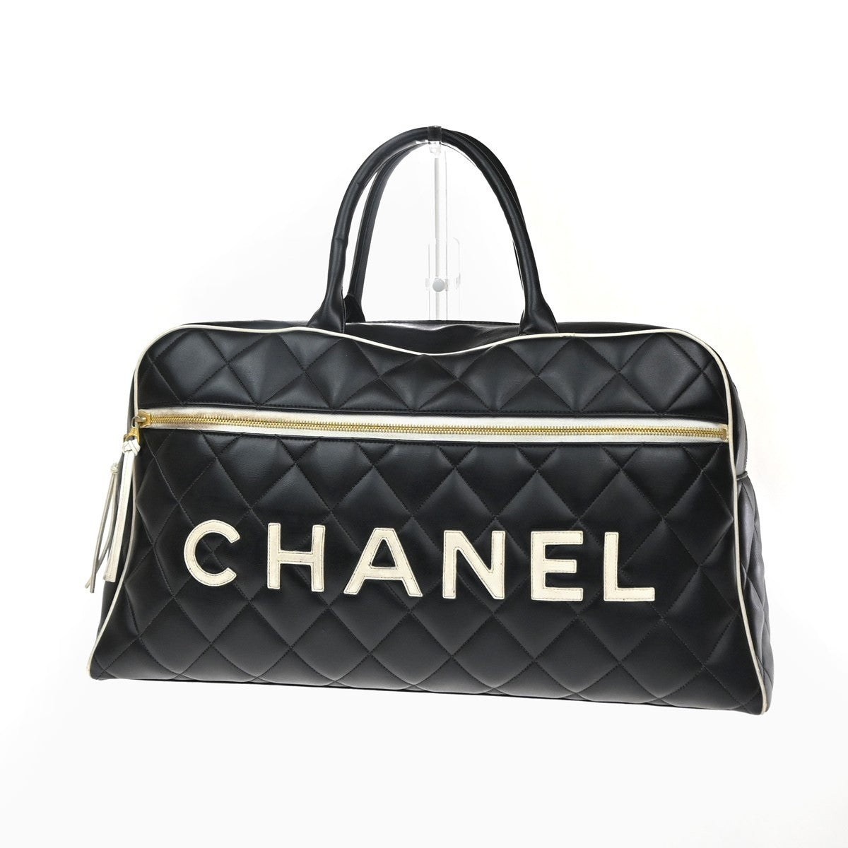 43.Live CHANEL Matelasse Travel Boston Hand Bag Leather Black France 338RQ053