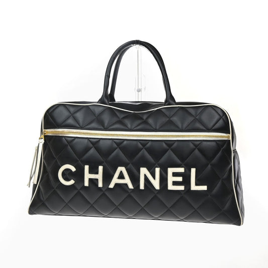 43.Live CHANEL Matelasse Travel Boston Hand Bag Leather Black France 338RQ053