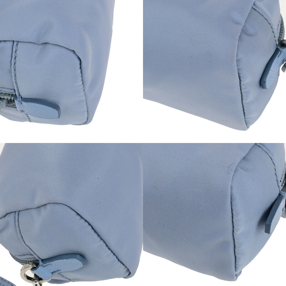 PRADA Logo Tessuto Cosmetic Mini Pouch Nylon Leather Blue SHW Italy 66YG675