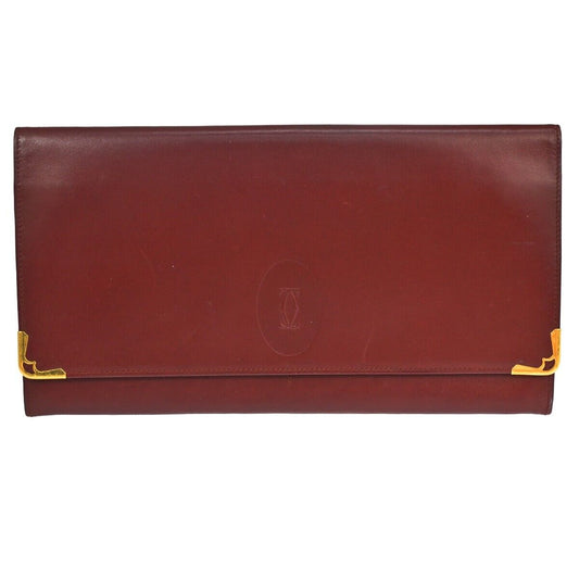 MUST DE CARTIER 2C Logo Wallet Clutch Hand Bag Leather Bordeaux Gold 09EA094