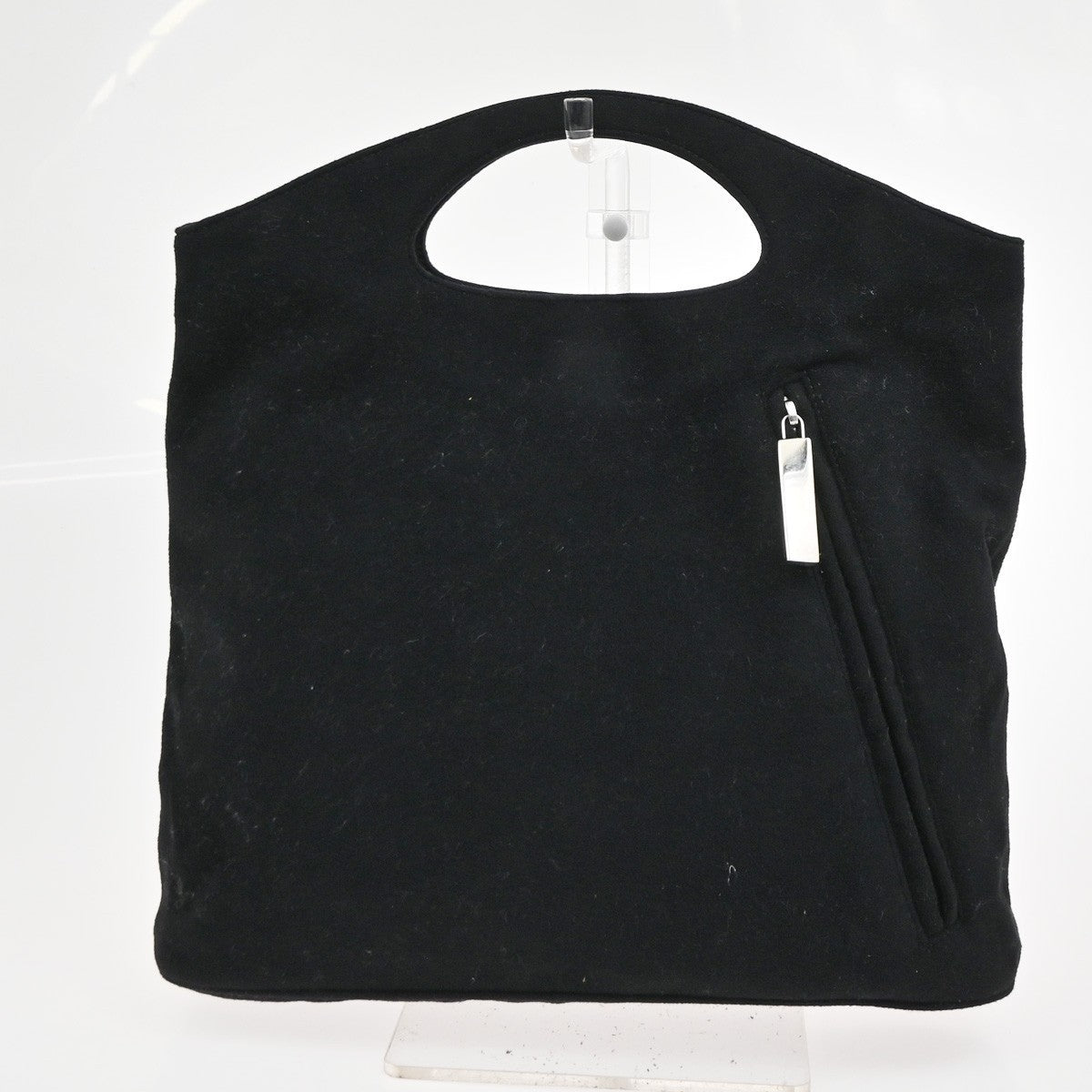 SALVATORE FERRAGAMO Logo Reversible Hand Bag Felt Leather Black Italy 68KD185