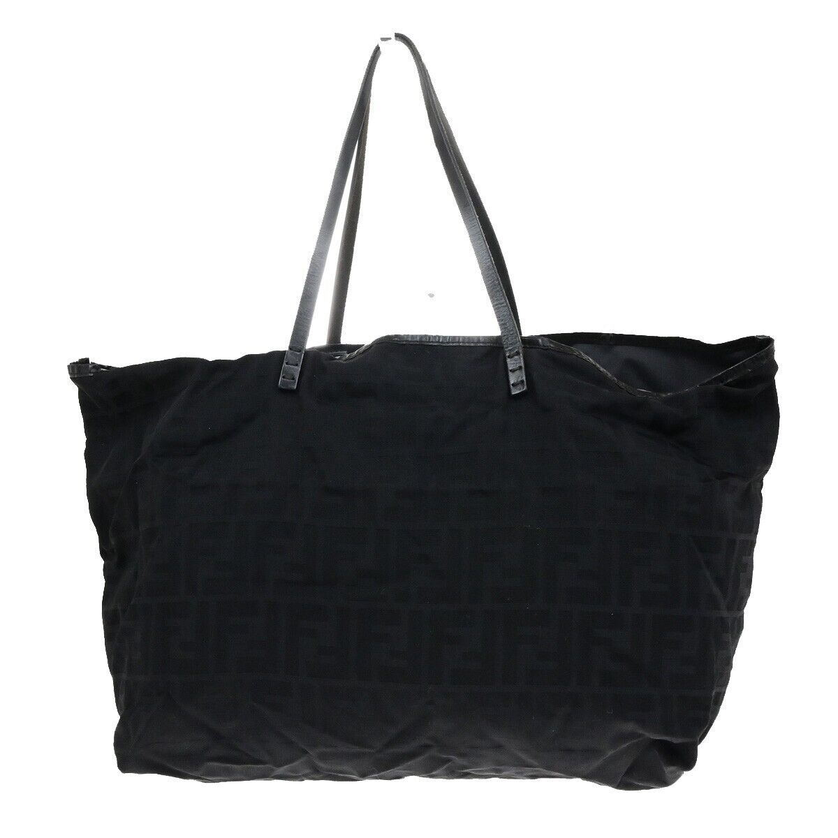 FENDI Logo Zucca Pattern Shoulder Tote Bag Canvas Leather Black Italy 63KA552