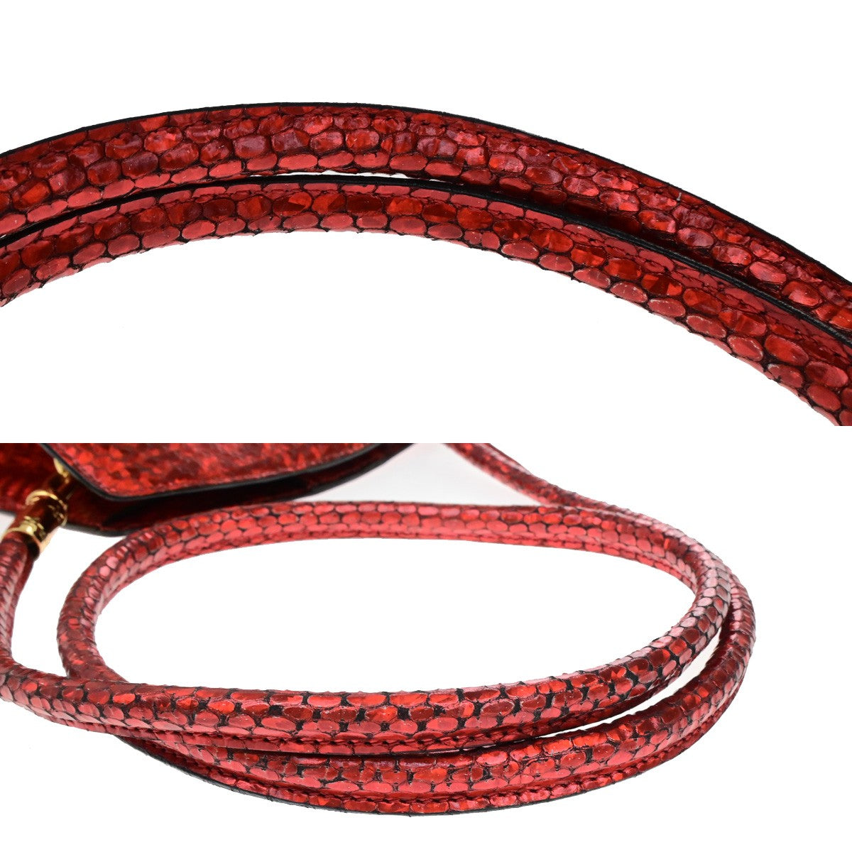 CELINE Logo Shoulder Bag Exotic Leather Red GHW Italy 65YH034