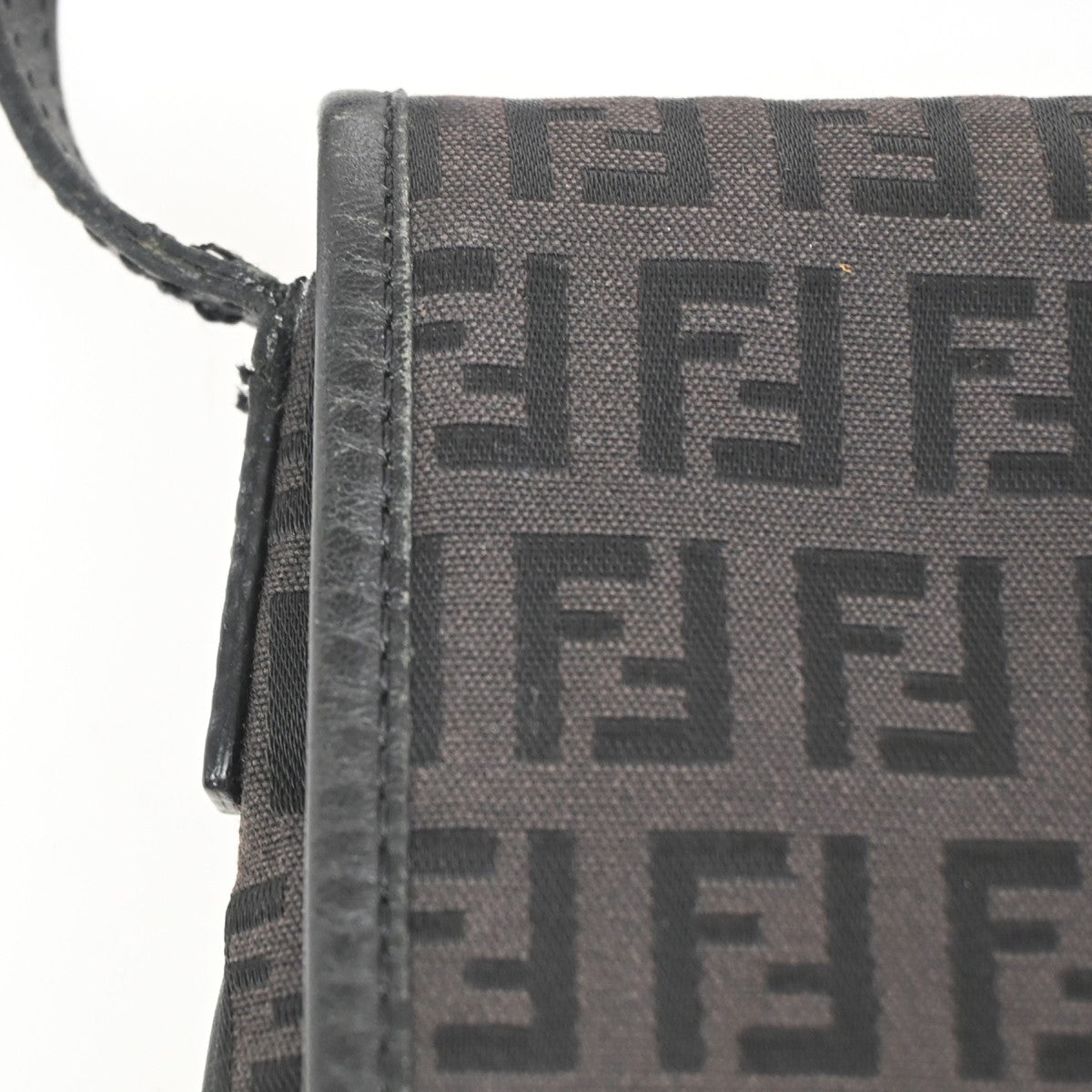 FENDI Zuccino Shoulder Cossbody Bag Canvas Leather Brown Black SHW Italy 36KC904
