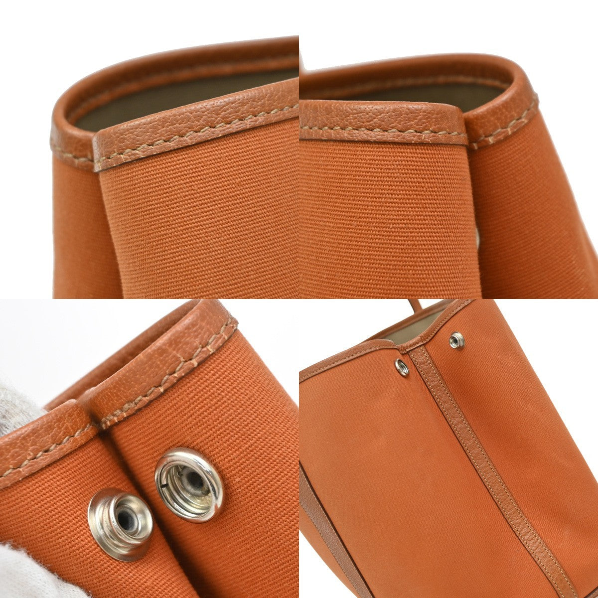 HERMES Garden Party PM Hand Bag Toile Officier Canvas Leather Orange 631RF737