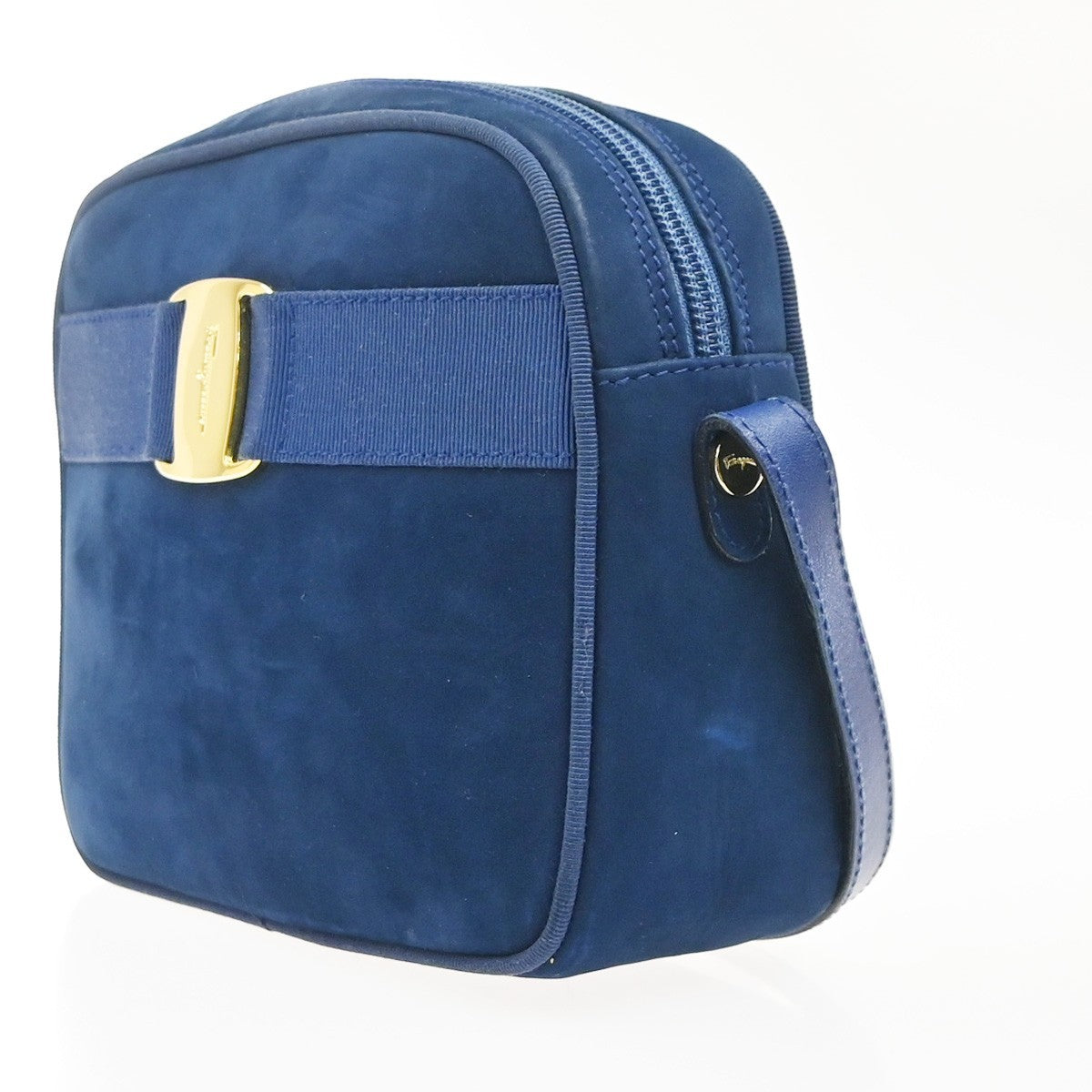 SALVATORE FERRAGAMO Vara Shoulder Bag Suede Leather Navy Blue GHW Italy 62MA558