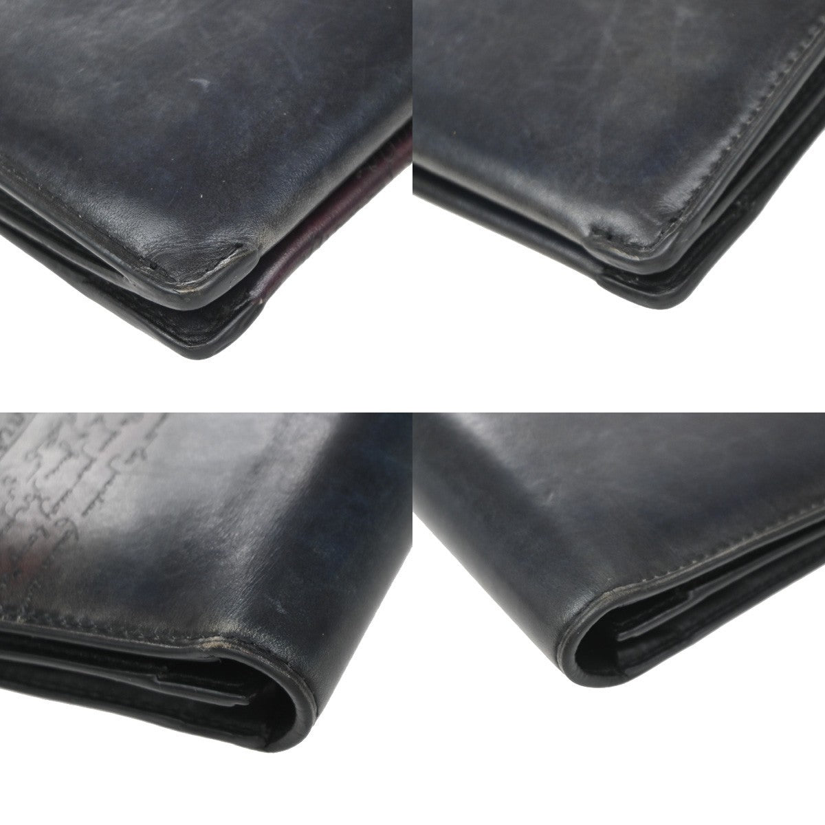 BERLUTI Itauba Scritto Calligraphy Long Bifold Wallet Leather Navy Blue 34EG139