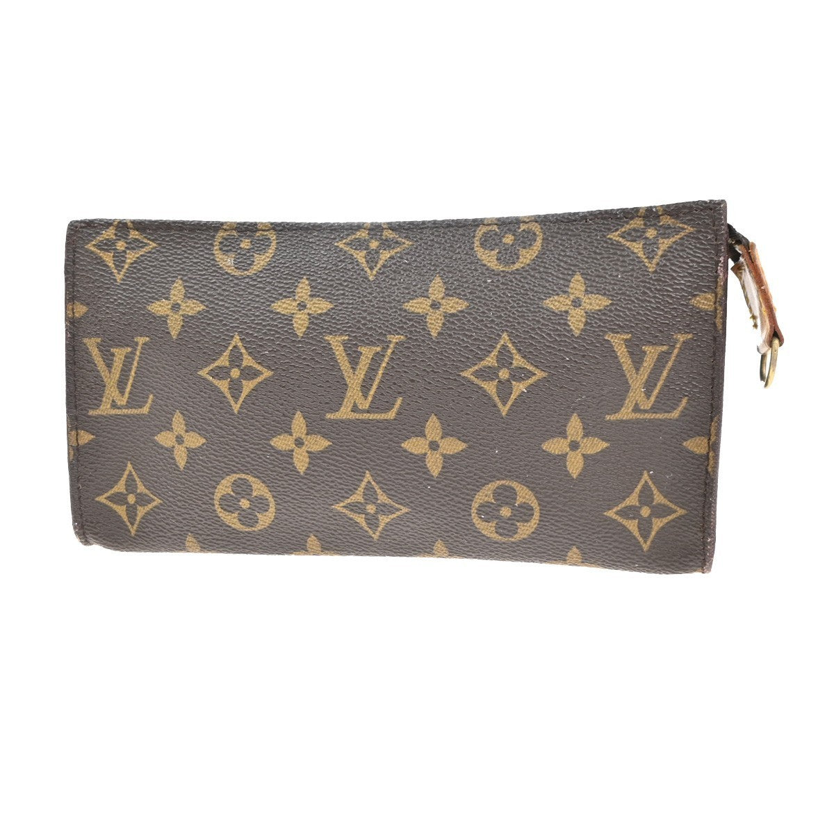 LOUIS VUITTON LV Logo Bucket GM Pouch Bag Monogram Leather Brown Gold 05MA328