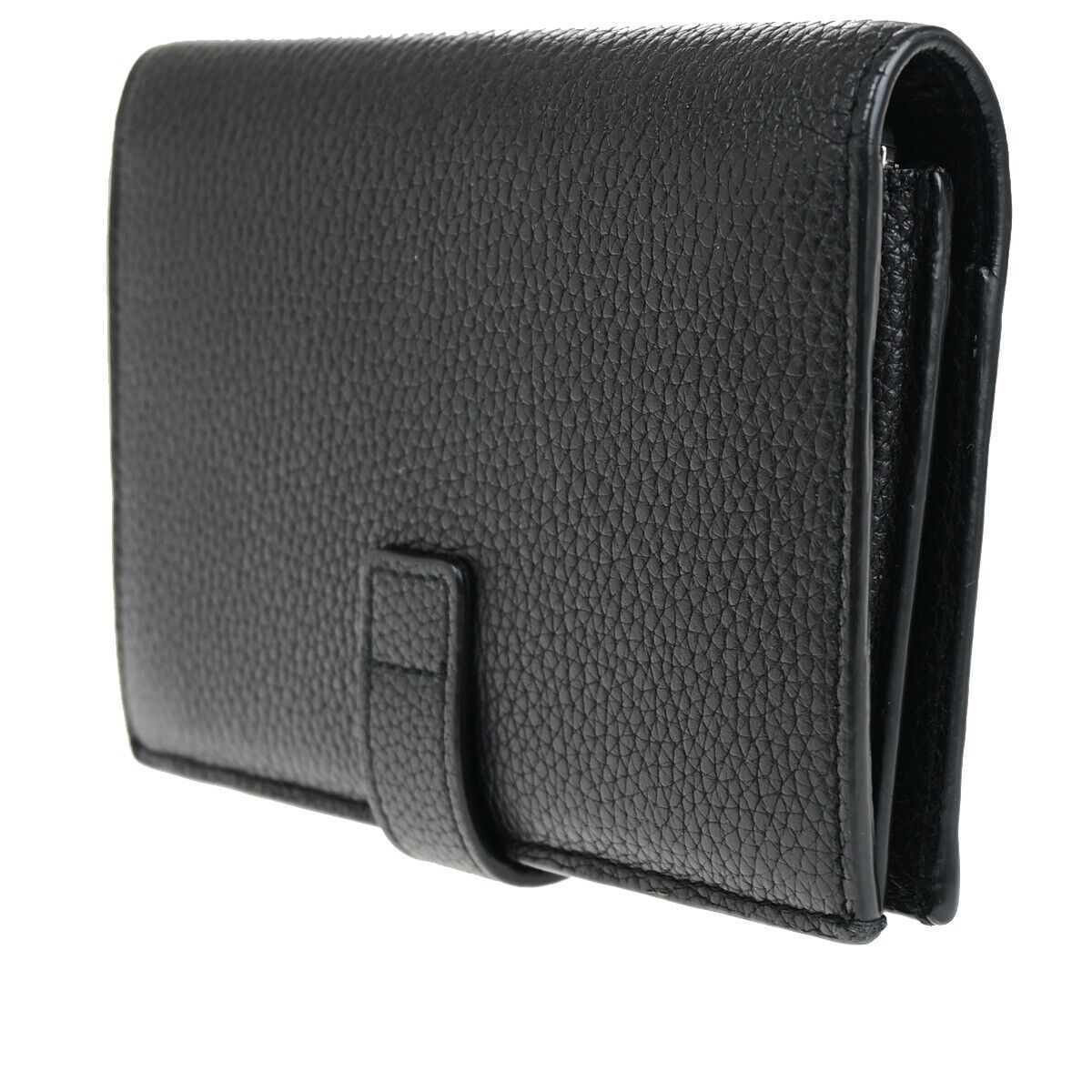 YVES SAINT LAURENT YSL Logo Bifold Wallet Purse Leather Black silver 64RF169