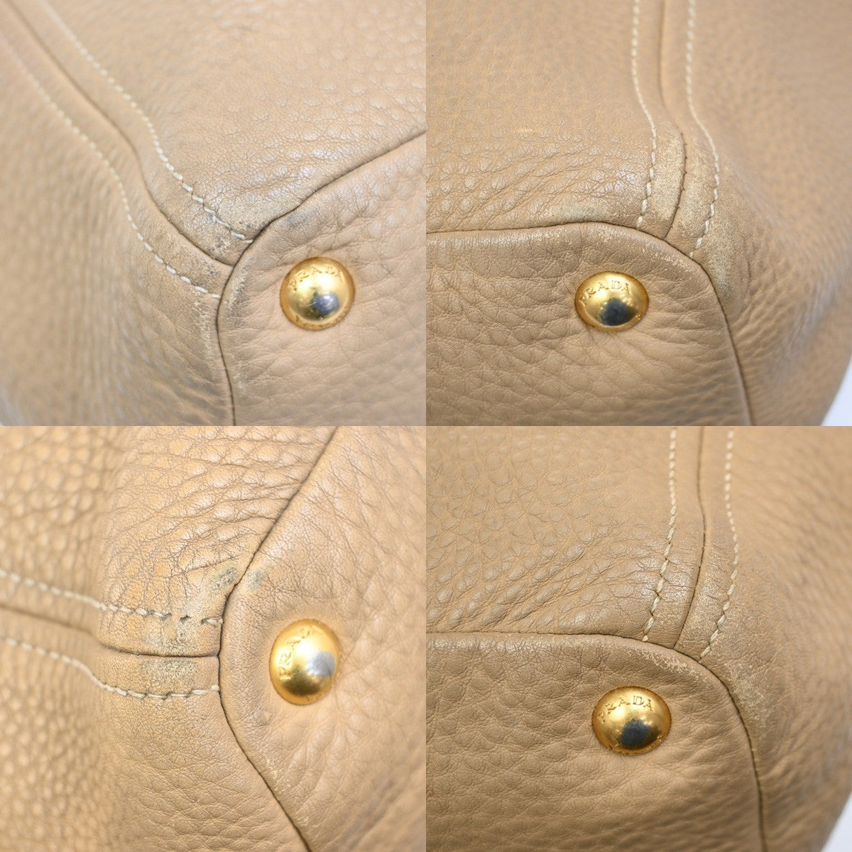 PRADA Logo 2Way Shoulder Hand Bag Vitello Phenix Leather Beige Italy 70KB268