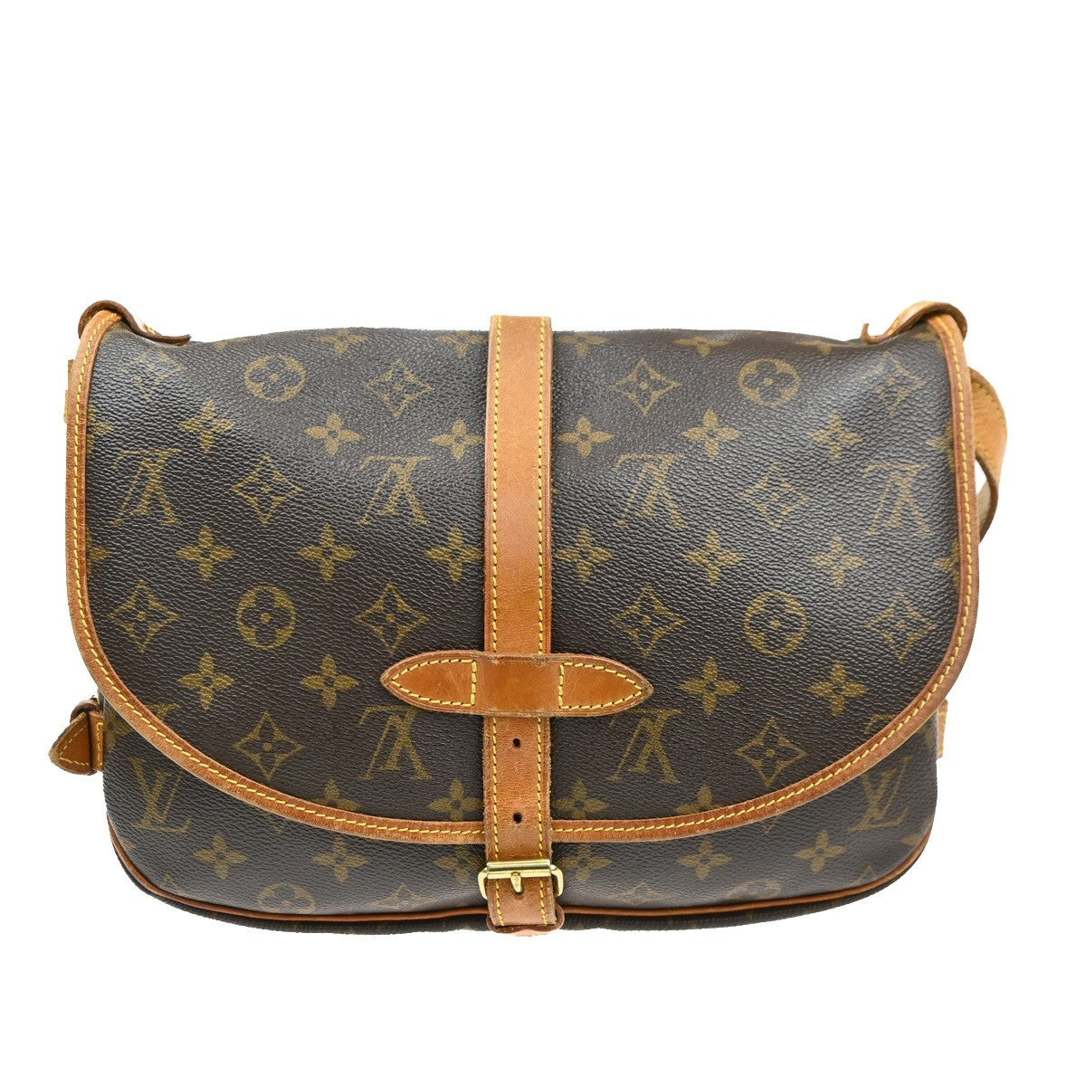 LOUIS VUITTON Logo Saumur 30 Shoulder Bag Monogram Leather Brown M42256 72SA025