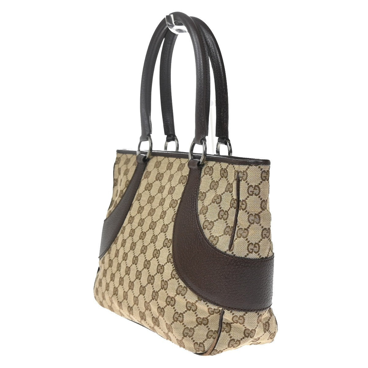 GUCCI Logo GG Pattern Shoulder Tote Bag Canavs Leather Brown SHW Italy 35YJ142
