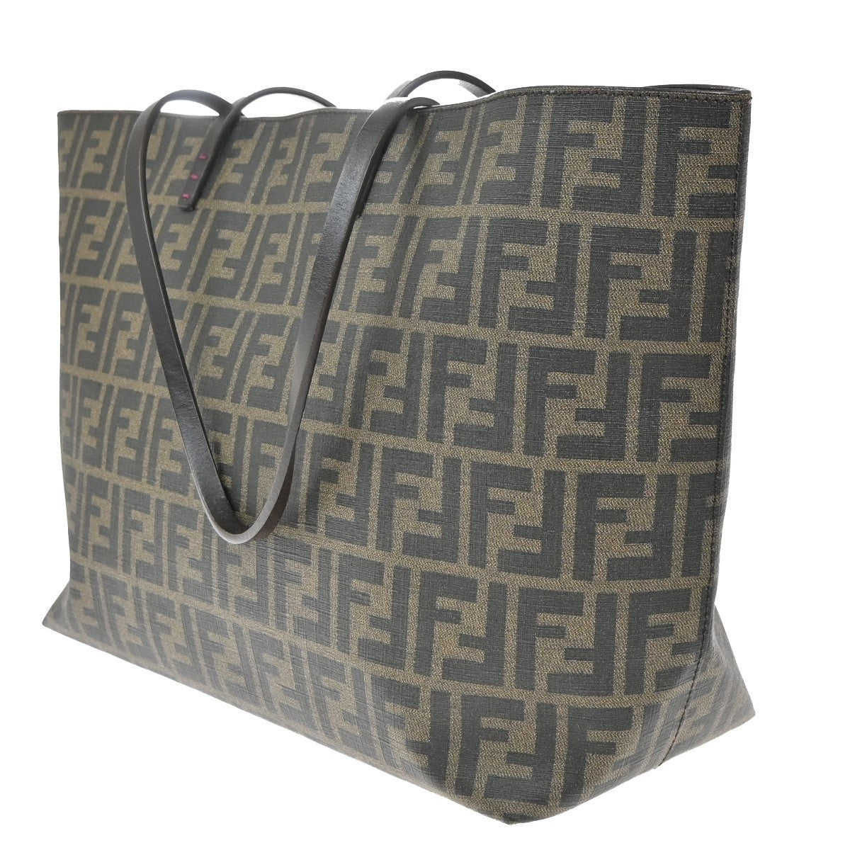 FENDI Logo Zucca Shoulder Hand Tote Bag PVC Leather Brown GHW Italy 89EG325