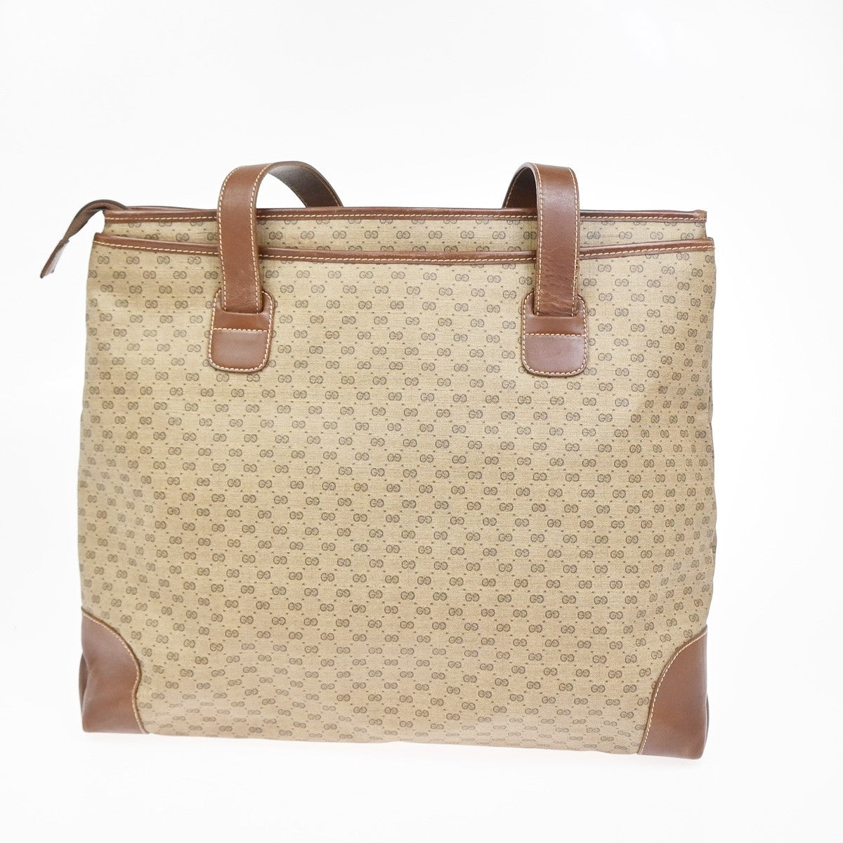 GUCCI Logo Micro GG Pattern Shoulder Tote Bag PVC Leather Brwn GHW Italy 05KC980