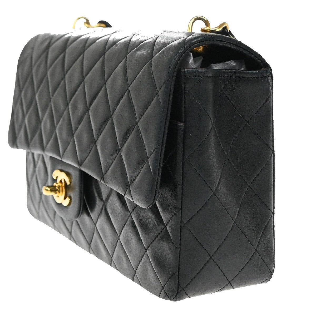 CHANEL CC Matelasse 25 Chain Top Handle Hand Bag Leather Black Vintage 870RF470