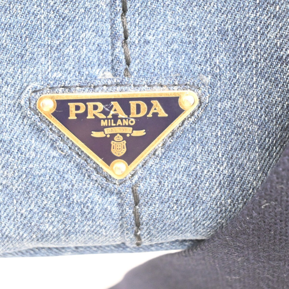 PRADA Logo Canapa 2Way Shoulder Hand Tote Bag Denim Leather Blue GHW 84EE247
