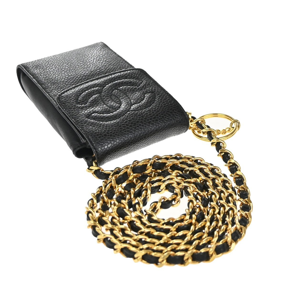 CHANEL Mini Cigarette Case Bag Grained Calfskin Leather Black Vintage 99RP057