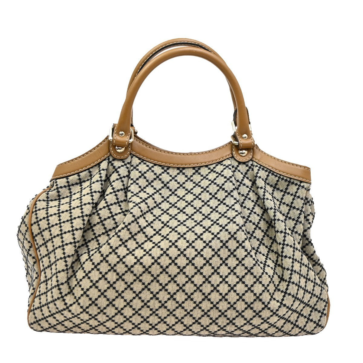 GUCCI Diamante Sukey Shoulder Bag Charm Canvas Leather Brown Black GHW 85KB751
