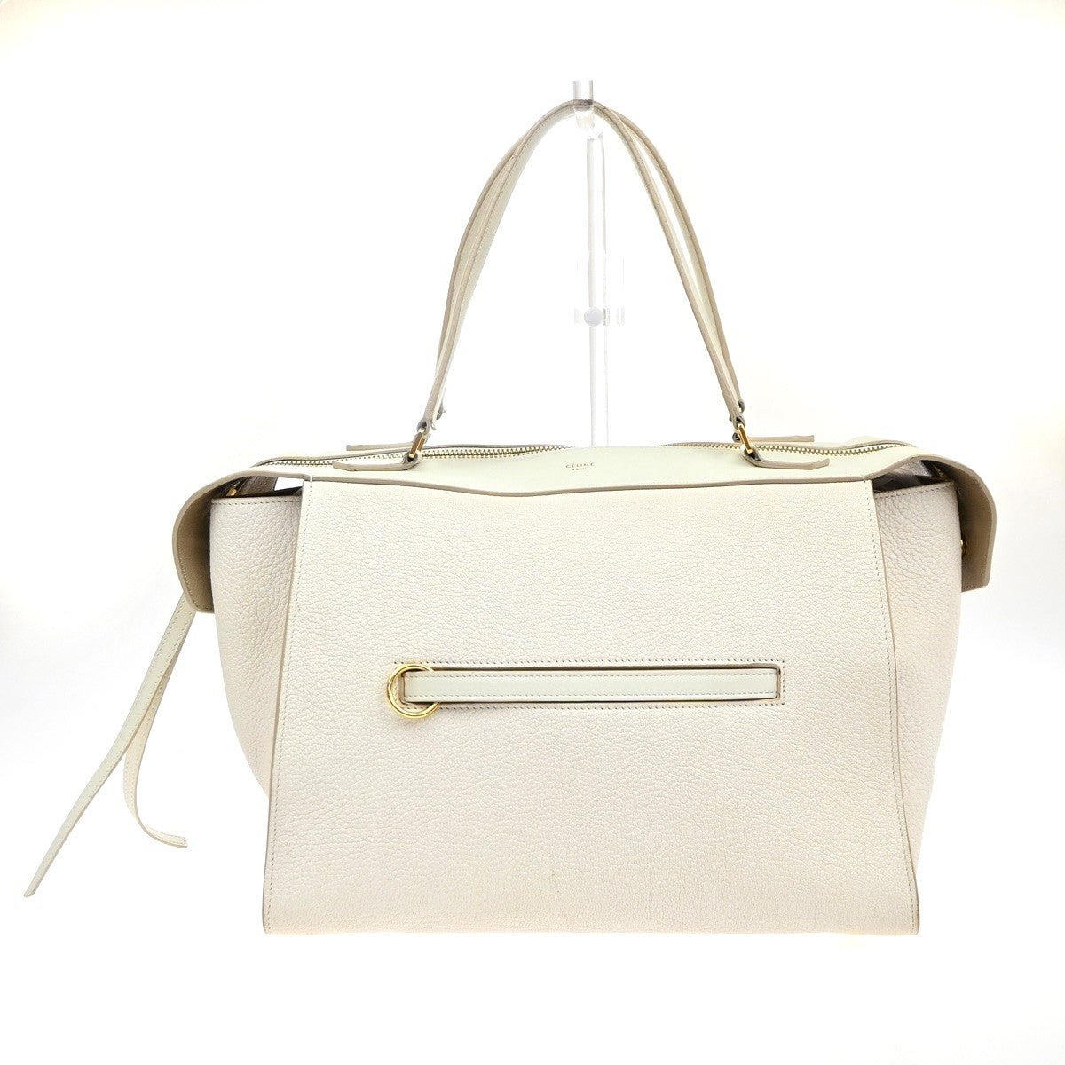 CELINE Logo Ring Shoulder Hand Bag Leather White Light Pink GHW Italy 12YJ132