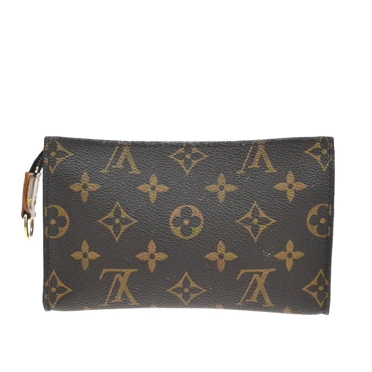 LOUIS VUITTON LV Logo Bucket PM Pouch Bag Monogram Leather Brown Gold 05EG107